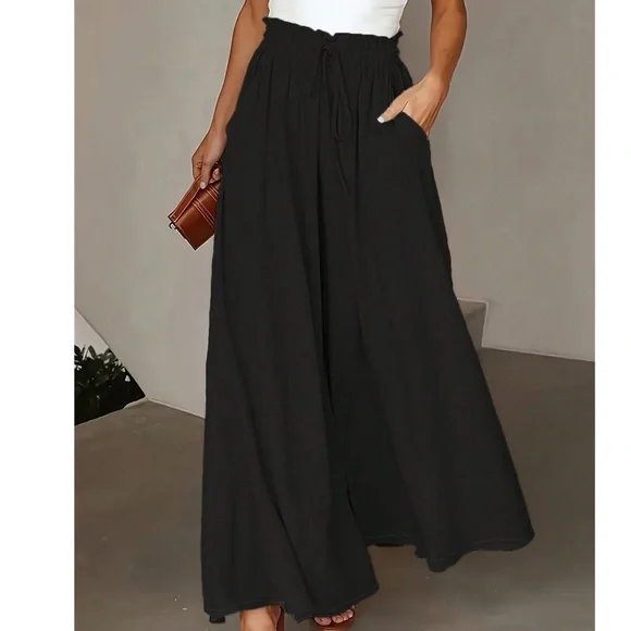 Plus Paper bag High Waisted Pockets Wide leg pants - Picture 5 of 15